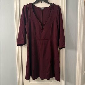 Express Deep Red Long Sleeve Dress